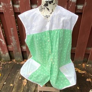 Green and White Vintage Smock Apron